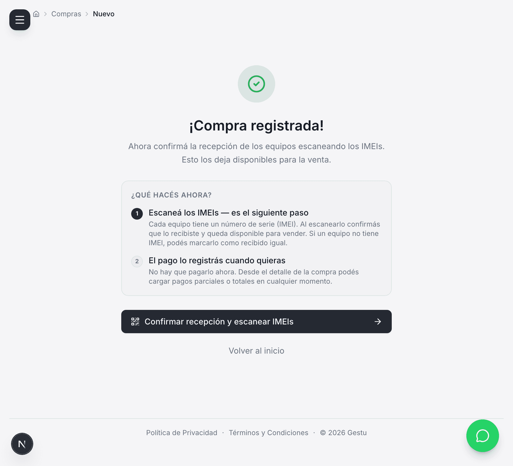 Gestión de compras a proveedores en Gestu, software de gestión para tiendas de celulares